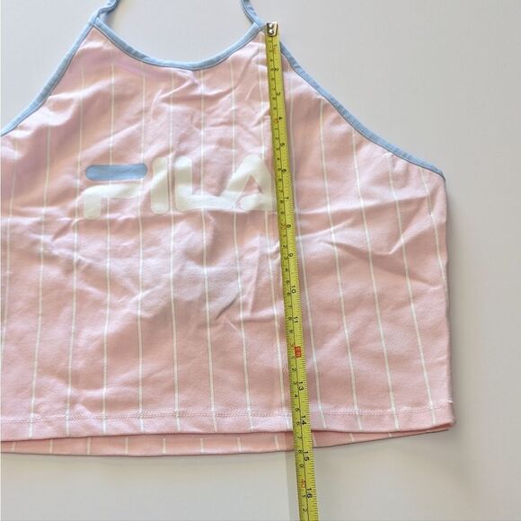 5/$20 Fila X Urban Outfitters Luann Striped Pink Cropped Halter Top NEW Large - Picture 9 of 10